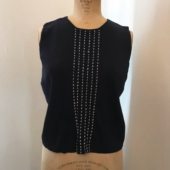 Vintage Liz Claiborne Sleeveless Navy Top Shirt - Picture 3 of 8